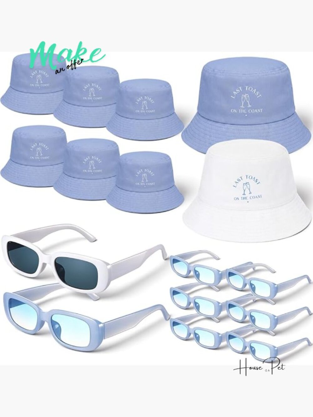 16 Pcs Bachelorette Party Sunglasses & Bucket Hat Set Polyester Beach Bridal